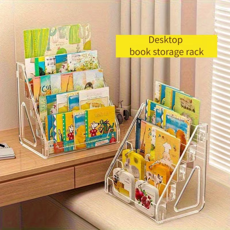 Desktop Storage Bookshelf, 3-Tier/5-Tier Stepped Acrylic Display Rack, Picture Book Magazine Stand, Bedside Reading Book Stand