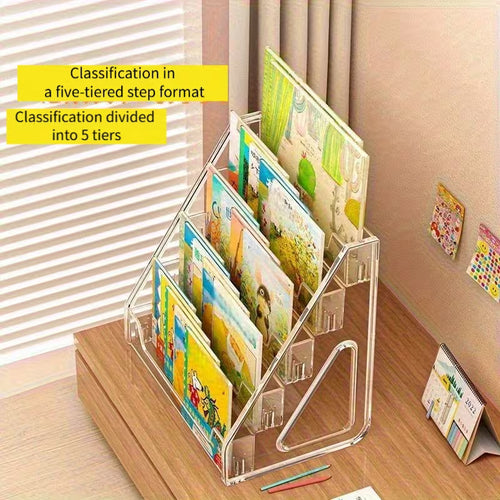 Desktop Storage Bookshelf, 3-Tier/5-Tier Stepped Acrylic Display Rack, Picture Book Magazine Stand, Bedside Reading Book Stand